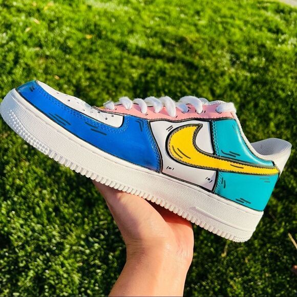NIKE Adult Air Force 1 Custom Color Block Comic Graphic Sneakers NWB - Picture 1 of 3